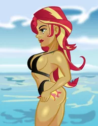 Size: 2550x3300 | Tagged: suggestive, artist:samoht-lion, derpibooru import, sunset shimmer, human, equestria girls, adorasexy, beautiful, bikini, breasts, cleavage, clothes, cloud, cute, cutie mark, cutie mark on equestria girl, cutie mark on human, female, midriff, ocean, sexy, shimmerbetes, side view, solo, solo female, swimsuit