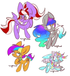 Size: 842x906 | Tagged: safe, artist:twilightcomet, derpibooru import, oc, oc:autumn equinox, oc:flicker flash, oc:ruby perl, unofficial characters only, bat pony, earth pony, pegasus, pony, bat pony oc, bat wings, earth pony oc, female, hoof on chest, lidded eyes, looking up, mare, pegasus oc, raised hoof, simple background, smiling, transparent background, wings