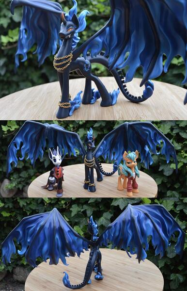 Size: 1280x1990 | Tagged: safe, artist:prototypespacemonkey, derpibooru import, oc, oc:leyna, oc:shadow fire, ponified, alicorn, pony, alicorn oc, craft, dragon wings, figurine, horn, sculpture, w.d. gaster, wings