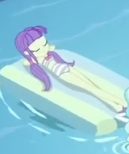 Size: 129x154 | Tagged: safe, derpibooru import, screencap, starlight, equestria girls, spring breakdown, clothes, cropped, female, relaxing, solo, starlight swimsuit, striped swimsuit, sunbathing, swimming pool, swimsuit, water