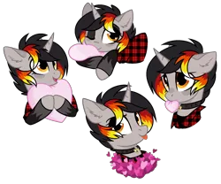 Size: 1864x1548 | Tagged: safe, artist:unichan, derpibooru import, oc, oc:moonshine, unofficial characters only, pony, unicorn, clothes, collar, commission, cute, female, flannel, flannel shirt, heart, heart pillow, hoofless socks, pillow, simple background, socks, solo, stockings, thigh highs, tongue out, transparent background, ych result