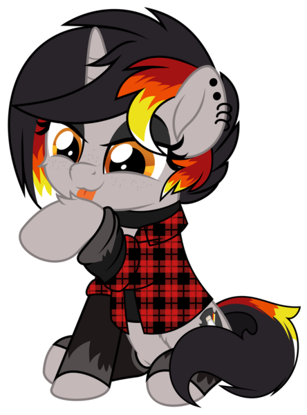 Size: 769x1040 | Tagged: safe, artist:jhayarr23, derpibooru import, oc, oc:moonshine, unofficial characters only, pony, unicorn, behaving like a cat, cleaning, clothes, collar, commission, ear piercing, eyeshadow, female, flannel, flannel shirt, hoof licking, hoofless socks, licking, makeup, mare, multicolored mane, piercing, shirt, simple background, sitting, skirt, socks, solo, stockings, thigh highs, tongue out, transparent background, ych result