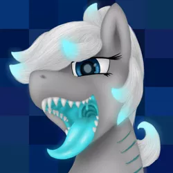 Size: 800x800 | Tagged: safe, artist:stray prey, derpibooru import, oc, oc:lacera viscera, unofficial characters only, original species, pony, shark, shark pony, bedroom eyes, bust, digital art, esophagus, mawshot, open mouth, portrait, sharp teeth, solo, teeth, tongue out, uvula