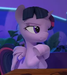 Size: 574x643 | Tagged: safe, derpibooru import, screencap, twilight sparkle, twilight sparkle (alicorn), alicorn, pony, hello pinkie pie, cropped, female, mare, potions, solo, twilight is not amused, unamused, unshorn fetlocks