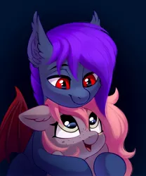 Size: 2500x3000 | Tagged: safe, artist:taneysha, derpibooru import, oc, oc:mitra, unofficial characters only, bat pony, pony, cute, hug, looking at each other