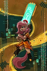 Size: 2640x4000 | Tagged: safe, artist:amy-gamy, derpibooru import, fluttershy, pegasus, pony, crossover, female, solo, transistor