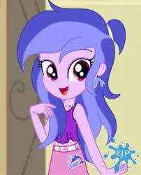 Size: 850x1050 | Tagged: safe, artist:rjp.rammy, derpibooru import, sea swirl, seafoam, equestria girls, alternate hairstyle, belly button, belt, clothes, ear piercing, earring, equestria girls-ified, eyeshadow, female, jewelry, makeup, midriff, necklace, open mouth, piercing, skirt, solo, tanktop