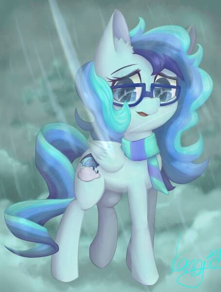 Size: 1280x1690 | Tagged: safe, artist:kang131, derpibooru import, oc, oc:cloud umbrella, pegasus, clothes, cloud, cutie mark, glasses, scarf