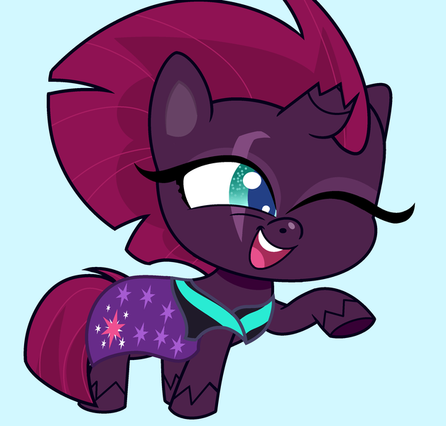 Size: 2740x2616 | Tagged: safe, artist:broniesplaying, derpibooru import, tempest shadow, pony, unicorn, series:sprglitemplight diary, series:sprglitemplight life jacket days, series:springshadowdrops diary, series:springshadowdrops life jacket days, my little pony: pony life, blue background, cute, female, mare, raised hoof, simple background, solo, tempestbetes