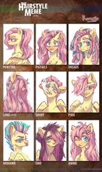 Size: 1291x2160 | Tagged: safe, artist:konejo, derpibooru import, fluttershy, ghost, pegasus, pony, undead, alternate hairstyle, ambiguous facial structure, bedroom eyes, cute, dreadlocks, ear piercing, earring, emo, eyeshadow, female, flutterpunk, grin, hair over one eye, hairstyle, hairstyle meme, human hair, jewelry, leaf, lipstick, makeup, mare, meme, mohawk, nose piercing, nose ring, one eye closed, open mouth, piercing, pigtails, ponytail, punk, shyabetes, smiling, solo, sweat, tattoo, tongue out, wink