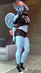 Size: 2160x3840 | Tagged: 3d, anthro, arm behind head, artist:foxventus, belly button, breasts, busty windy whistles, clothes, converse, derpibooru import, female, looking back, midriff, milf, pegasus, plantigrade anthro, safe, shirt, shoes, source filmmaker, windy whistles