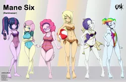 Size: 3496x2272 | Tagged: suggestive, artist:oldskullkid, derpibooru import, applejack, fluttershy, pinkie pie, rainbow dash, rarity, sci-twi, twilight sparkle, human, equestria girls, abstract background, adorasexy, alternate hairstyle, anime, arm behind head, armpits, barefoot, beach, belly button, bikini, bikini babe, blushing, body freckles, boob freckles, breasts, busty applejack, busty fluttershy, chest freckles, choker, chokerdash, cleavage, clothes, cute, dark skin, delicious flat chest, feet, female, freckles, glasses, goggles, gold, human coloration, humane five, humane six, humanized, image, jpeg, legs, leotard, light skin, looking at you, nail polish, one-piece swimsuit, panties, piercing, ponytail, rainbow flat, ribbon, sexy, skin, sleeveless, sunglasses, swimming goggles, swimsuit, thighs, thong, thong leotard, thong swimsuit, toenail polish, underwear