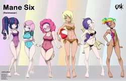 Size: 3496x2272 | Tagged: suggestive, alternate version, artist:oldskullkid, derpibooru import, applejack, fluttershy, pinkie pie, rainbow dash, rarity, sci-twi, twilight sparkle, equestria girls, abstract background, adorasexy, alternate hairstyle, anime, arm behind head, armpits, barefoot, beach, belly button, bikini, bikini babe, blushing, body freckles, boob freckles, breasts, busty applejack, busty fluttershy, chest freckles, choker, chokerdash, cleavage, clothes, cute, dark skin, delicious flat chest, feet, female, freckles, glasses, goggles, gold, human coloration, humane five, humane six, image, jpeg, legs, leotard, light skin, looking at you, nail polish, one-piece swimsuit, panties, piercing, ponytail, rainbow flat, ribbon, sexy, skin, sleeveless, sunglasses, swimming goggles, swimsuit, thighs, thong, thong leotard, thong swimsuit, toenail polish, underwear