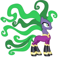 Size: 4744x3814 | Tagged: safe, artist:kayman13, derpibooru import, mane-iac, earth pony, pony, absurd resolution, antagonist, boots, clothes, female, frown, gloves, looking forward, mare, power suit, shirt, shoes, simple background, solo, tentacles, transparent background, unsure, vector