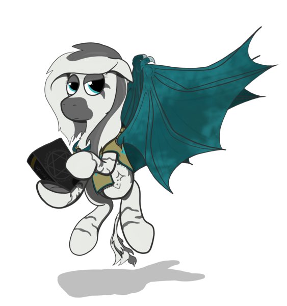 Size: 3450x3678 | Tagged: safe, artist:capt-sierrasparx, derpibooru import, oc, oc:mist(captain), unofficial characters only, pony, zebra, fallout equestria, bat wings, black book, book, clothes, fallout, female, foe adventures, mare, shawl, simple background, transparent background, wings