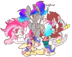 Size: 893x700 | Tagged: safe, artist:twilightcomet, derpibooru import, oc, oc:cotton candy, oc:flicker flash, unofficial characters only, bat pony, earth pony, pegasus, pony, unicorn, bat pony oc, bat wings, clothes, cuffs (clothes), earth pony oc, female, horn, male, mare, pegasus oc, simple background, smiling, socks, stallion, striped socks, transparent background, unicorn oc, unshorn fetlocks, wings