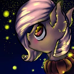 Size: 512x512 | Tagged: safe, artist:kiwwsplash, derpibooru import, oc, unofficial characters only, earth pony, firefly (insect), insect, pony, blushing, bust, ear fluff, earth pony oc, night, open mouth, outdoors, signature, solo, stars