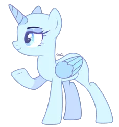 Size: 2092x2248 | Tagged: safe, artist:lazuli, derpibooru import, oc, unofficial characters only, alicorn, pony, alicorn oc, bald, base, eyelashes, horn, raised hoof, simple background, smiling, solo, transparent background, underhoof, wings