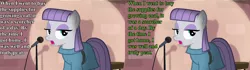 Size: 2560x720 | Tagged: safe, derpibooru import, edit, edited screencap, screencap, maud pie, the maud couple, cross eye stereogram, maud the comedian, microphone, pun, speech, stereoscopy, talking