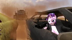 Size: 1280x720 | Tagged: safe, artist:robertwtf, derpibooru import, starlight glimmer, unicorn, 3d, angry, car, female, gun, mad max, shotgun, solo, source filmmaker, truck, weapon