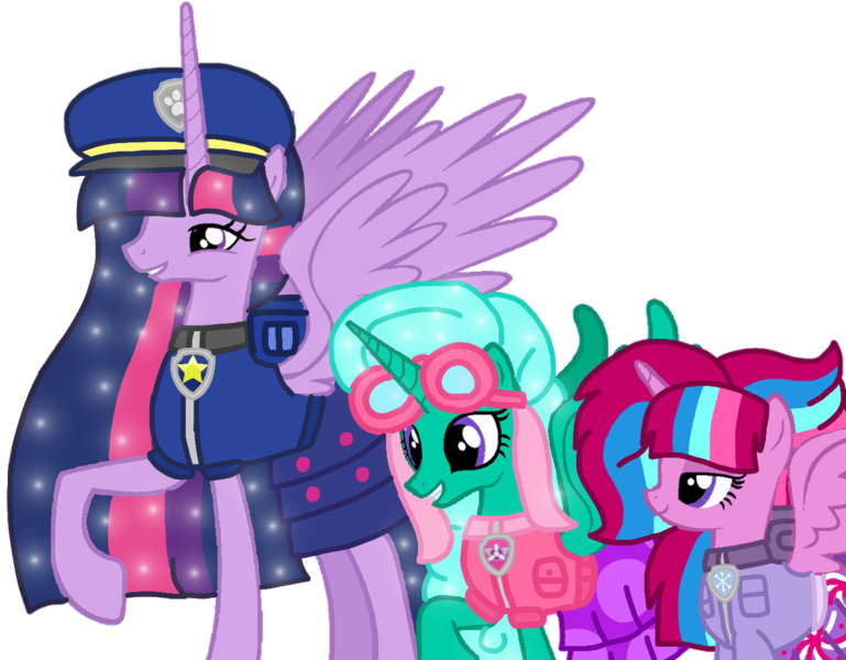 Size: 1330x1038 | Tagged: safe, artist:徐詩珮, derpibooru import, glitter drops, twilight sparkle, oc, oc:bubble sparkle, alicorn, bubbleverse, series:sprglitemplight diary, series:sprglitemplight life jacket days, series:springshadowdrops diary, series:springshadowdrops life jacket days, the last problem, alicornified, alternate universe, base used, chase (paw patrol), clothes, female, glittercorn, glitterlight, lesbian, magical lesbian spawn, magical threesome spawn, mother and child, mother and daughter, multiple parents, next generation, offspring, older, older glitter drops, older twilight, parent:glitter drops, parents:glittershadow, parent:spring rain, parents:sprglitemplight, parents:springdrops, parents:springshadow, parents:springshadowdrops, parent:tempest shadow, parent:twilight sparkle, paw patrol, princess twilight 2.0, race swap, shipping, simple background, skye (paw patrol), transparent background, twilight sparkle (alicorn)