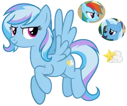 Size: 1620x1350 | Tagged: safe, artist:cherrycandi, derpibooru import, rainbow dash, trixie, pegasus, pony, base used, female, fusion, mare, offspring, parent:rainbow dash, parent:trixie, parents:trixiedash, simple background, smug, solo, transparent background