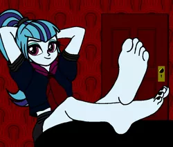 Size: 936x792 | Tagged: safe, artist:thatradhedgehog, derpibooru import, sonata dusk, equestria girls, barefoot, base used, cute, feet, female, fetish, foot fetish, foot focus, image, jpeg, relaxing, sitting, soles, solo, toes