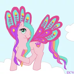 Size: 800x799 | Tagged: safe, artist:ditzydewdrop, derpibooru import, ploomette, pegasus, pony, cloud, female, glimmer wings, mare, on a cloud, sky, solo, wings