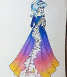 Size: 749x853 | Tagged: arm behind back, artist:galaxy.in.mind, clothes, derpibooru import, dress, female, gown, human, humanized, jewelry, long dress, princess luna, safe, solo, tiara, traditional art
