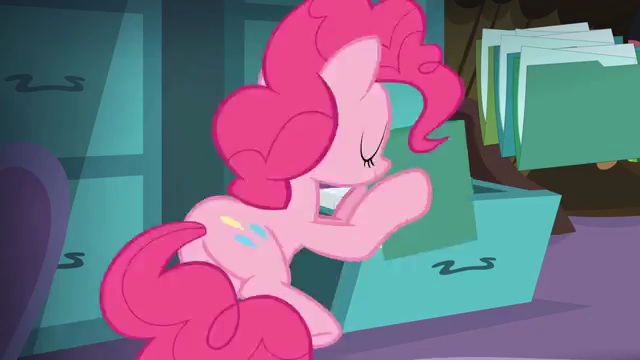 Size: 640x360 | Tagged: safe, derpibooru import, screencap, pinkie pie, the maud couple, balloonbutt, butt, drawer, file, plot