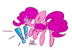 Size: 1073x743 | Tagged: safe, artist:twilightcomet, derpibooru import, pinkie pie, earth pony, pony, :p, exclamation point, female, mare, simple background, solo, tongue out, transparent background
