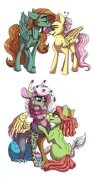 Size: 716x1357 | Tagged: safe, artist:celestial-rainstorm, derpibooru import, fluttershy, tree hugger, oc, oc:athena, oc:mellow vibes, draconequus, hybrid, pegasus, pony, interspecies offspring, male, offspring, parent:discord, parent:fluttershy, parent:tree hugger, parent:zephyr breeze, parents:discoshy, parents:zephyrhugger, simple background, stallion, white background