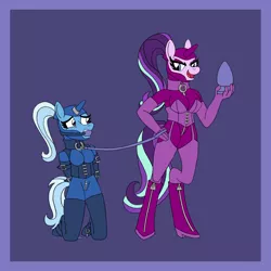 Size: 3000x3000 | Tagged: suggestive, artist:supra80, derpibooru import, starlight glimmer, trixie, anthro, unguligrade anthro, unicorn, ankle chain, ankle cuffs, arm behind back, armbinder, ballgag, bdsm, bodysuit, bondage, boots, breasts, buttplug, cleavage, clothes, collar, corset, cuffs, dominatrix, evening gloves, female, females only, femdom, femsub, gag, gimp suit, gloves, hood, horn, horn ring, jewelry, kneeling, latex, latex stockings, latex suit, leash, lesbian, long gloves, magic suppression, monochrome, pet play, photoshop, ponytail, posture collar, ring, sex toy, shipping, shoes, socks, stardom glimmer, startrix, stockings, submissive, the weak and powerless trixie, thigh boots, thigh highs, traditional art, zipper
