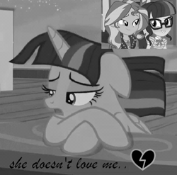 Size: 480x474 | Tagged: safe, derpibooru import, edit, edited screencap, screencap, sci-twi, sunset shimmer, twilight sparkle, twilight sparkle (alicorn), alicorn, pony, equestria girls, once upon a zeppelin, animated, female, grayscale, lesbian, mare, monochrome, polyamory, scitwishimmer, shipping, sunset twiangle, sunsetsparkle