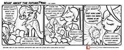 Size: 1600x655 | Tagged: safe, artist:lummh, derpibooru import, luster dawn, trixie, pony, unicorn, comic:what about the future, the last problem, auntie, bed, cape, clothes, comic, eyes closed, female, great and powerful, hat, mare, monochrome, patreon, patreon logo, room, speech bubble, third person, trixie being trixie, trixie's cape, trixie's hat