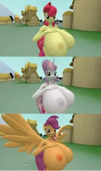 Size: 1900x3218 | Tagged: 3d, anthro, apple bloom, artist:acid flask, big breasts, breasts, busty apple bloom, busty cmc, busty scootaloo, busty sweetie belle, cutie mark crusaders, derpibooru import, female, huge breasts, impossibly large breasts, large wings, nipples, nudity, older, older apple bloom, older scootaloo, older sweetie belle, scootaloo, sfm pony, smiling, source filmmaker, suggestive, sweetie belle, wings