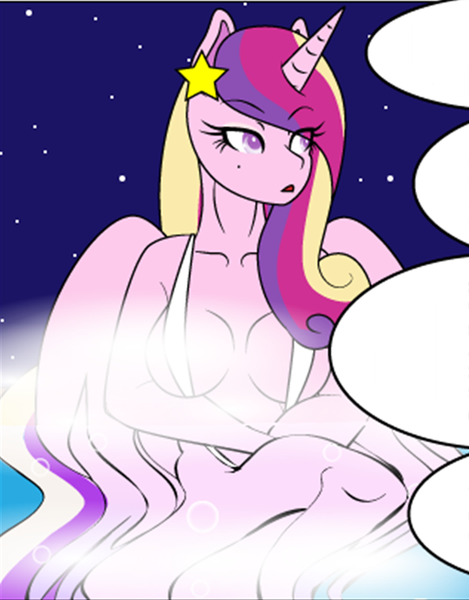 Size: 1054x1349 | Tagged: anthro, artist:dekomaru, bikini, breasts, bubble, busty princess cadance, clothes, comic, comic:the hot room 3, cropped, derpibooru import, edit, female, princess cadance, sling bikini, solo, solo female, steam, suggestive, swimming pool, swimsuit, unguligrade anthro, wet hair