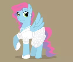 Size: 900x766 | Tagged: safe, alternate version, artist:askmerriweatherauthor, derpibooru import, oc, oc:tootie frootie, pegasus, pony, clothes, dress, jewelry, necklace, pearl necklace, solo