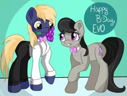 Size: 1280x975 | Tagged: safe, artist:appleneedle, derpibooru import, octavia melody, oc, earth pony, pony, art, bday, birthday, cel shading, cellshaded, character, digital, draw, drawing, fanart, flower, love, present, romance, shading, ship, shipping