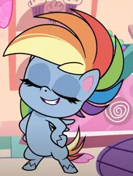 Size: 471x622 | Tagged: safe, derpibooru import, screencap, rainbow dash, pegasus, pony, my little pony: pony life, spoiler:pony life s01e17, spoiler:pony life s01e27, bipedal, cropped, eyes closed, female, mare, ponies of the moment, pose, proud, solo