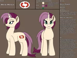 Size: 2400x1800 | Tagged: safe, artist:novaspark, derpibooru import, oc, oc:mix n' match, unofficial characters only, colored, cutie mark, female, flat colors, reference sheet, solo