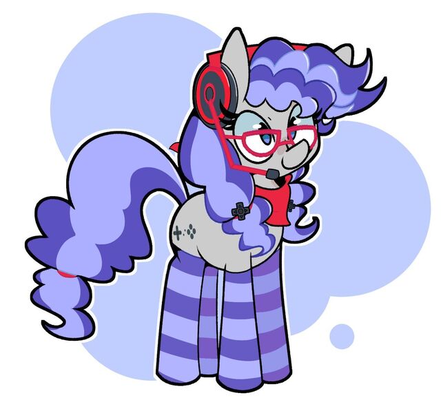 Size: 1280x1195 | Tagged: safe, artist:kindakismet, derpibooru import, oc, oc:cinnabyte, unofficial characters only, earth pony, pony, bandana, clothes, commission, curly hair, female, glasses, headphones, mare, pigtails, simple background, socks, solo, striped socks, white background