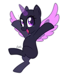 Size: 1735x2022 | Tagged: safe, artist:lazuli, derpibooru import, oc, unofficial characters only, alicorn, pony, alicorn oc, bald, base, eyelashes, flying, horn, open mouth, simple background, smiling, solo, transparent background, two toned wings, wings