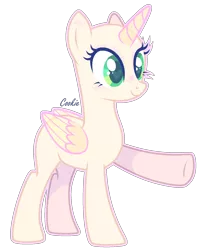 Size: 1456x1796 | Tagged: safe, artist:lazuli, derpibooru import, oc, unofficial characters only, alicorn, pony, alicorn oc, bald, base, eyelashes, horn, raised hoof, simple background, smiling, solo, transparent background, underhoof, wings