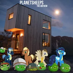 Size: 1400x1400 | Tagged: safe, derpibooru import, crescent pony, mane moon, meadow song, soarin', star hunter, earth pony, pegasus, pig, pony, 2008, album cover, angry birds, male, norway, stallion