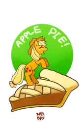 Size: 430x651 | Tagged: safe, artist:norang94, derpibooru import, applejack, earth pony, pony, apple, apple pie, appletini, cute, eyes closed, female, food, jackabetes, mare, micro, open mouth, pie, ponies in food, profile, rearing, simple background, solo, transparent background