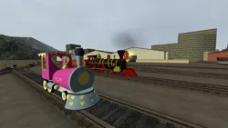 Size: 1360x768 | Tagged: safe, artist:conrail15, derpibooru import, 3d, 4-4-0, barely pony related, comparison, friendship express, game screencap, gmod, railroad, steam locomotive, train