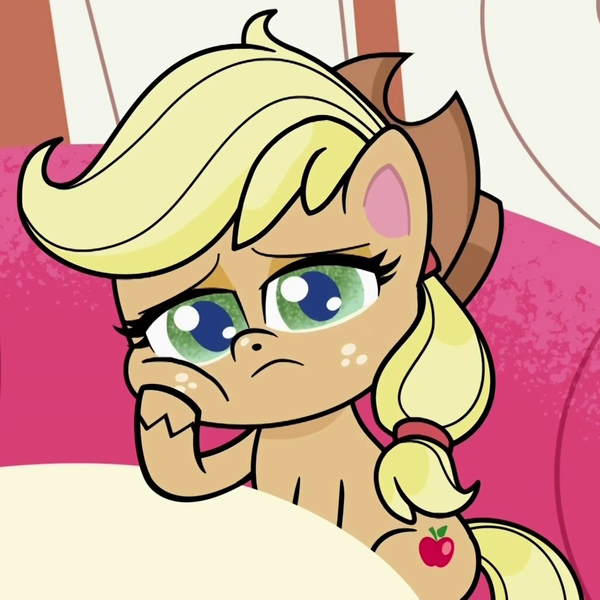 Size: 980x980 | Tagged: safe, derpibooru import, screencap, applejack, earth pony, pony, my little pony: pony life, one click wonder, spoiler:pony life s01e17, spoiler:pony life s01e28, cropped, cute, female, mare, sad, sadorable, solo, unhapplejack