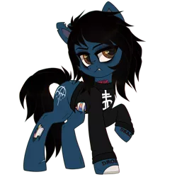 Size: 3000x3000 | Tagged: safe, artist:_spacemonkeyz_, derpibooru import, oc, ponified, ponified:oliver sykes, earth pony, pony, undead, zombie, zombie pony, blood, bone, bring me the horizon, clothes, commission, fangs, glasgow smile, long sleeves, male, rainbow blood, scar, shirt, simple background, solo, stallion, stitches, tattoo, torn clothes, torn ear, transparent background