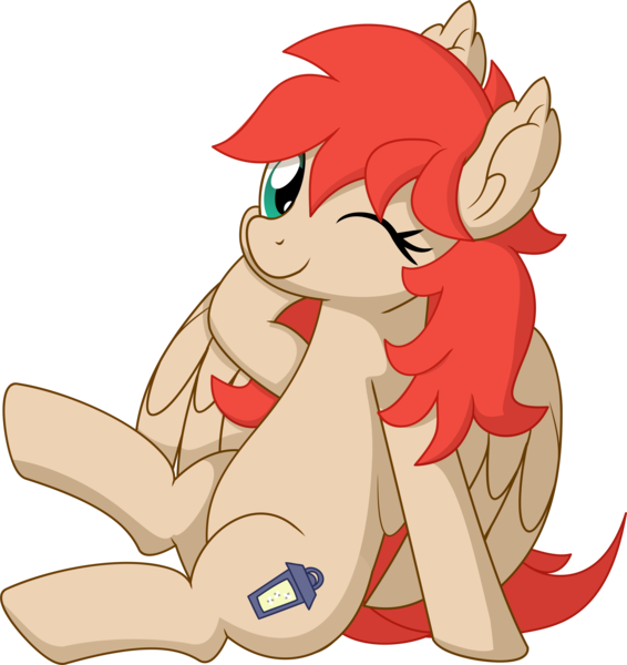 Size: 6521x6910 | Tagged: safe, artist:cyanlightning, derpibooru import, oc, oc:firefly, pegasus, pony, .svg available, absurd resolution, female, looking at you, mare, one eye closed, simple background, sitting, solo, spread wings, transparent background, vector, wings, wink